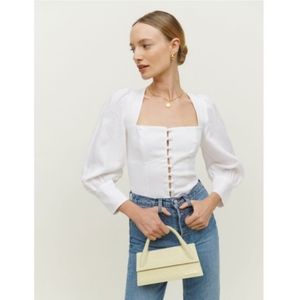 REFORMATION Micah Linen White Blouse Top